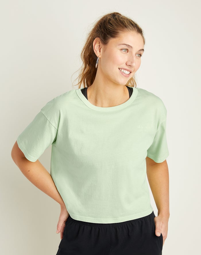 Champion Womens T-Shirt NZ - Lightweight Cropped Light Green ( 0941-MWRBJ )